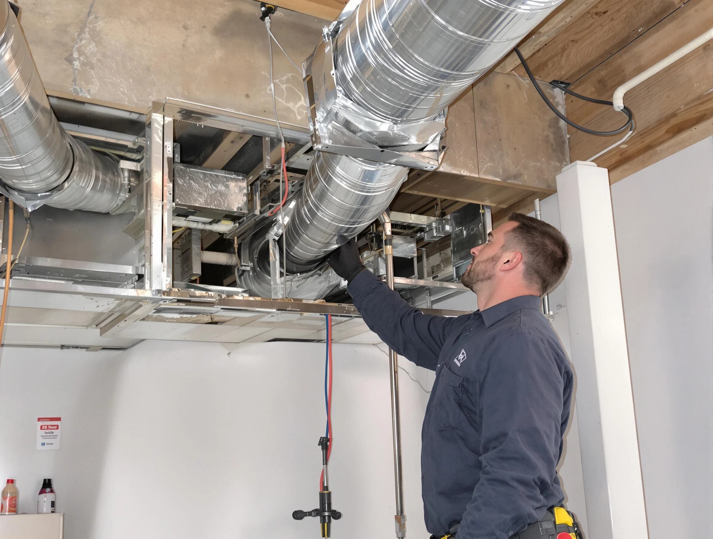 Stockbridge Air Duct Cleaning technician performing professional air duct repair using specialized tools in Stockbridge