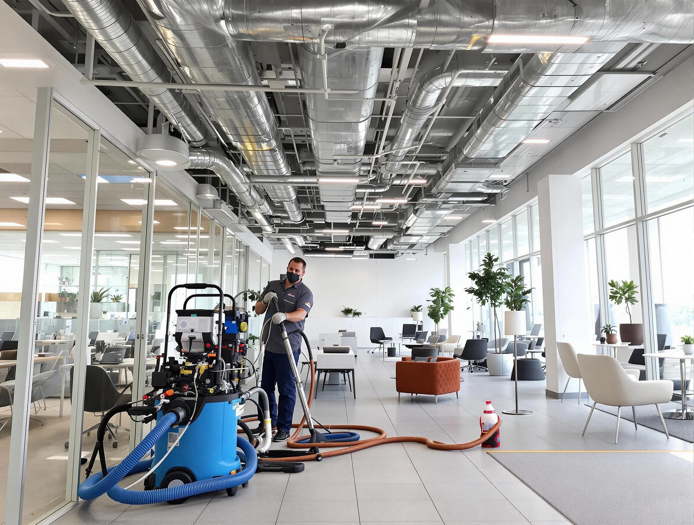 Stockbridge Air Duct Cleaning team conducting comprehensive commercial duct cleaning at a business location in Stockbridge