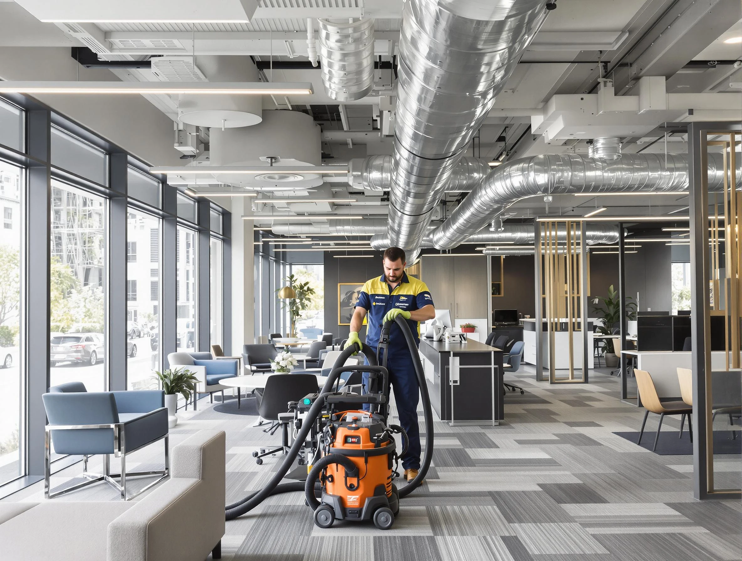 Stockbridge Air Duct Cleaning team performing thorough commercial duct cleaning at a Stockbridge business center